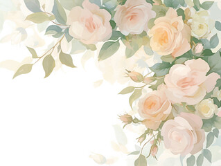 Vintage floral background with watercolor roses, elegant pastel flower seamless design for wedding invitations, greeting cards, and romantic decorative projects