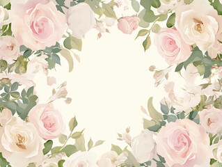 Vintage floral background with watercolor roses, elegant pastel flower seamless design for wedding invitations, greeting cards, and romantic decorative projects