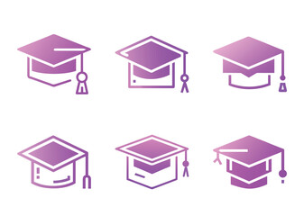 Elegant Set of Graduation Cap Icon Illustrations in a Linear Gradient Style