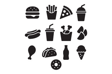 Fast food line icons set – outline, linear, snacks and quick meal symbols on white background    