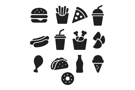 Fast food line icons set &ndash; outline, linear, snacks and quick meal symbols on white background    