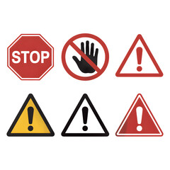 Warning signs and stop symbols conveying danger, safety, and caution for commercial use.