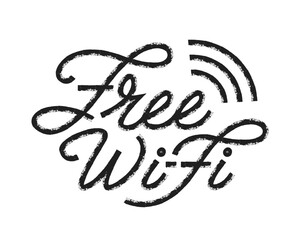 Free Wi-Fi Hand Drawn Calligraphic Lettering Sign. Free Wifi Available Poster. Vector illustration.
