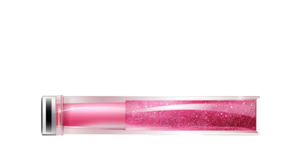 Lip gloss tube of pink sparkly lip gloss beauty makeup cosmetic illustration on white background