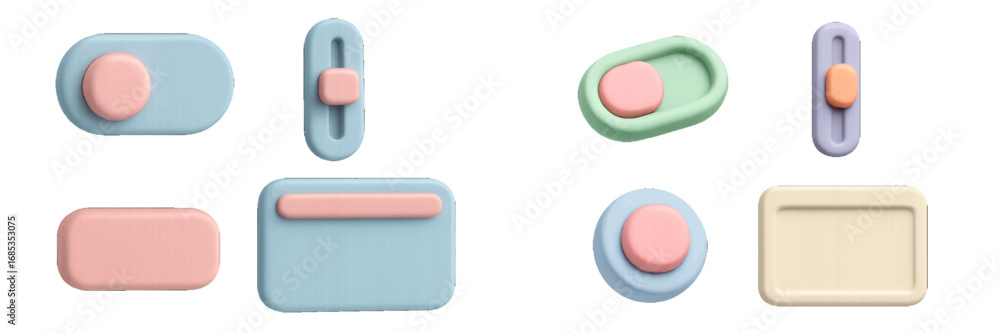 Poster abstract 3d ui elements with rounded shapes and pastel colors. modern 3d icon set