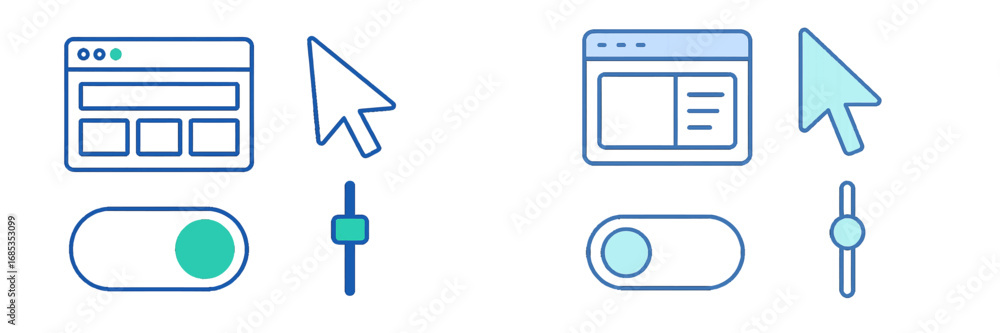 Poster modern ui elements for web and app design: cursors, sliders, toggles. modern 3d icon set