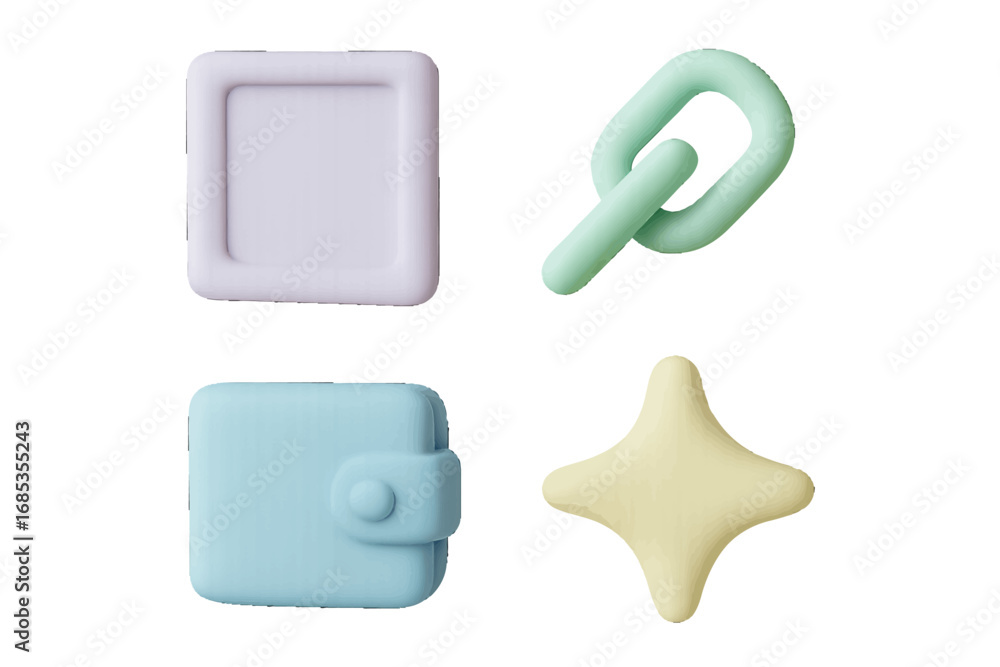 Poster abstract geometric forms with soft pastel colors and gentle glow. modern 3d icon set