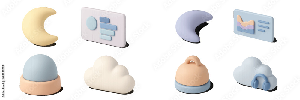 Aufkleber abstract 3d shapes and icons for digital design and data visualization. modern 3d icon set
