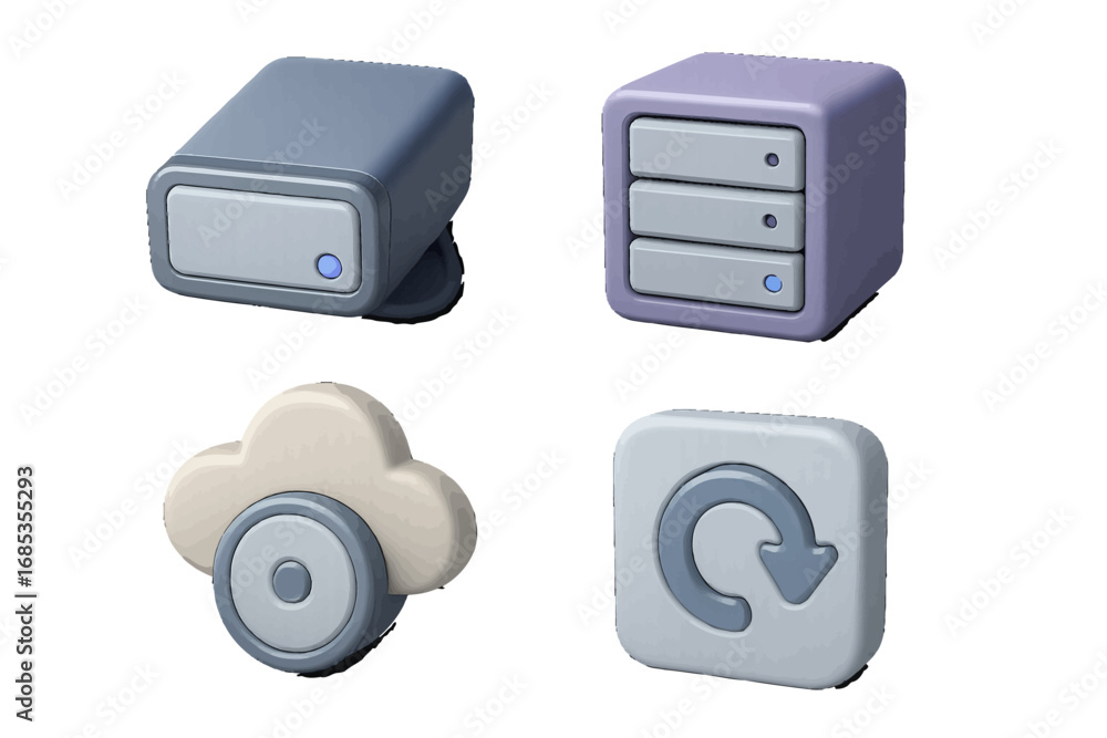 Aufkleber digital storage and cloud computing icons with refresh symbol. modern 3d icon set