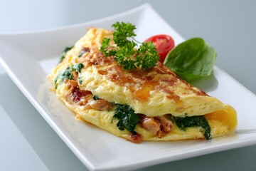 Healthy Chicken Spinach Omelet Ceramic Dish