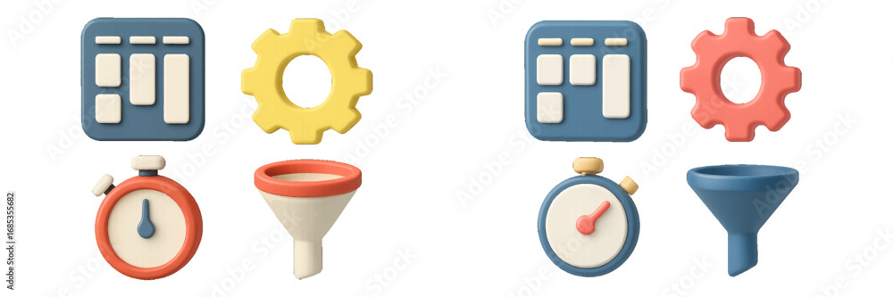Aufkleber abstract 3d icons for workflow, time, and process optimization. modern 3d icon set