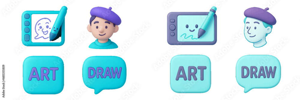 Poster digital art creation tools and concepts. modern 3d icon set
