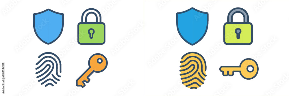 Poster security icons for data protection and access control. modern 3d icon set