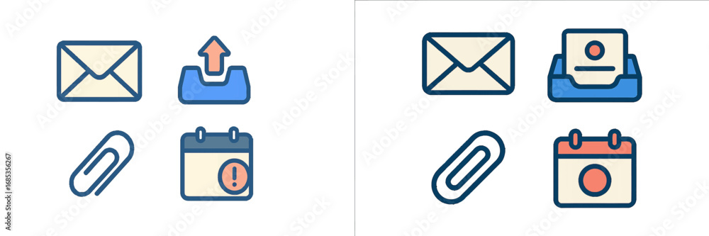 Poster email calendar icons with paperclip and upload symbol. modern 3d icon set