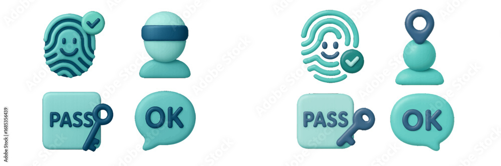 Poster digital security icons for identity and access control. modern 3d icon set