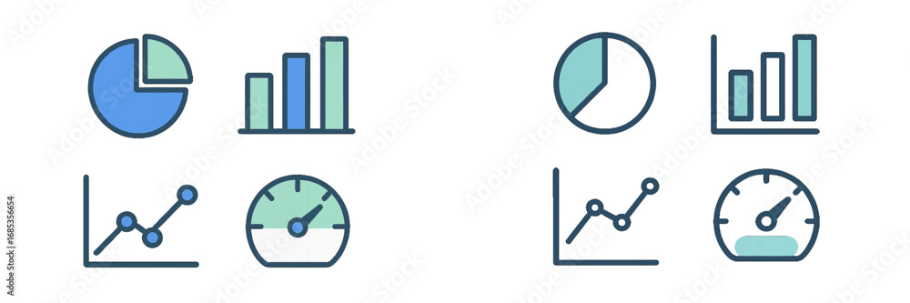 Poster business analytics charts and gauges with flat design elements. modern 3d icon set