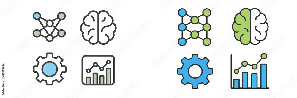Aufkleber abstract network and brain icons for technology and data analysis concepts. modern 3d icon set