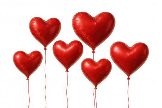 Red heart shaped balloons floating on transparent background - Powered by Adobe