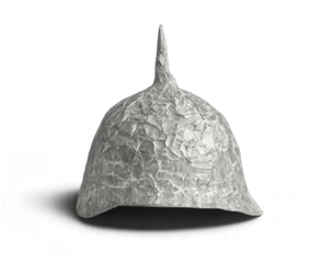 Crumpled aluminum foil military helmet with transparent background