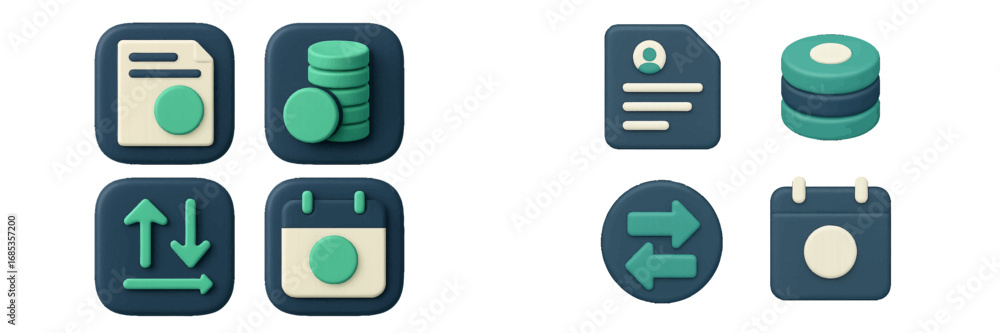 Aufkleber modern icons for data management and scheduling apps. modern 3d icon set