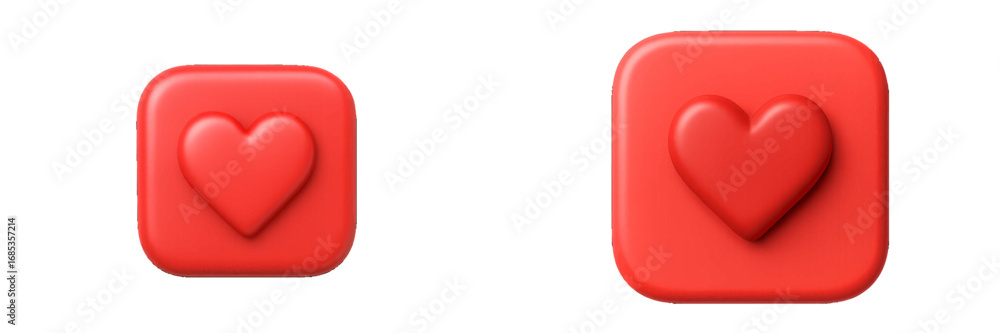 Poster red heart symbol on rounded square background. modern 3d icon set