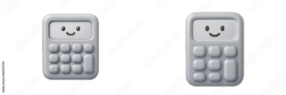 Poster smiling calculator with rounded buttons and display screen. modern 3d icon set