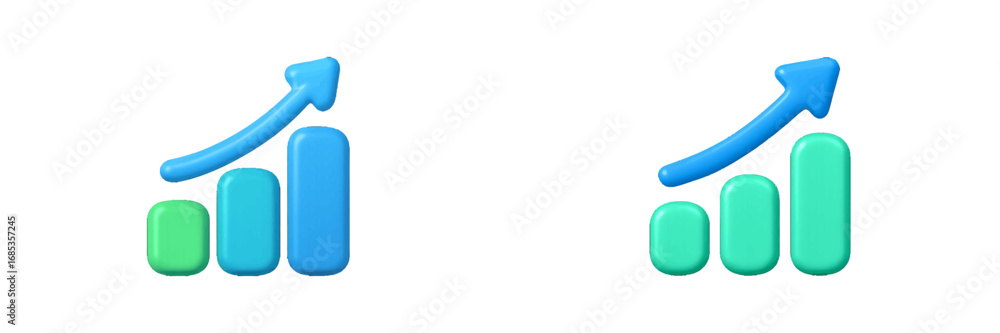 Poster 3d bar chart with upward arrow symbolizing growth and progress. modern 3d icon set