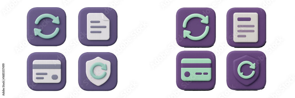 Poster finance and data management icons with refresh and security symbols. modern 3d icon set