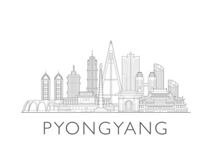 Pyongyang, North Korea, cityscape illustration skyline drawing