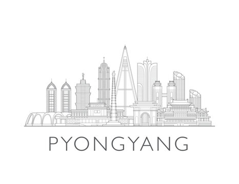 Pyongyang, North Korea, cityscape illustration skyline drawing
