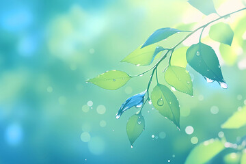 葉っぱと水のキラキラした背景素材