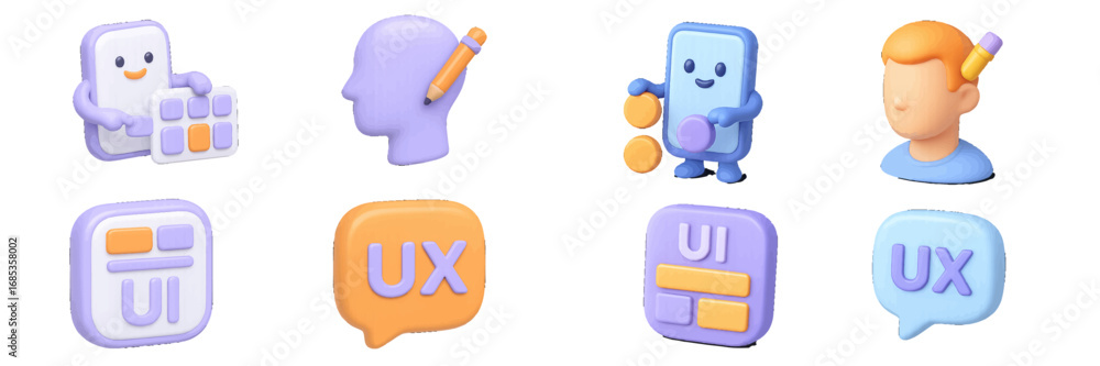 Poster cartoon characters and icons for user interface and experience design. modern 3d icon set