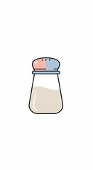 Simple illustration of a salt shaker with a colorful lid and white seasoning inside on a white background