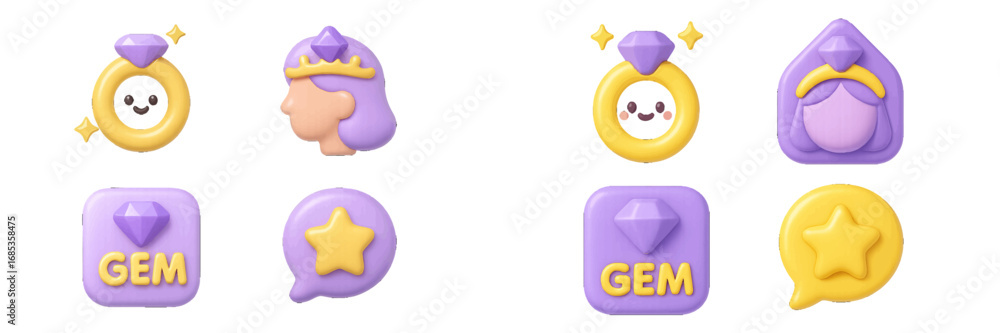 Aufkleber 3d gem icons and symbols for user interface design. modern 3d icon set