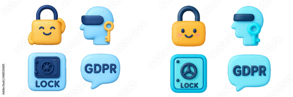 Poster digital security and privacy icons with locks and safes. modern 3d icon set