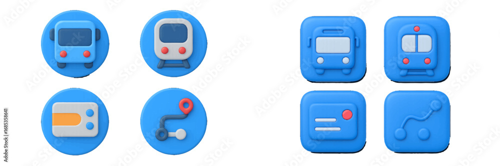 Poster stylized transport and navigation icons with modern rounded shapes. modern 3d icon set