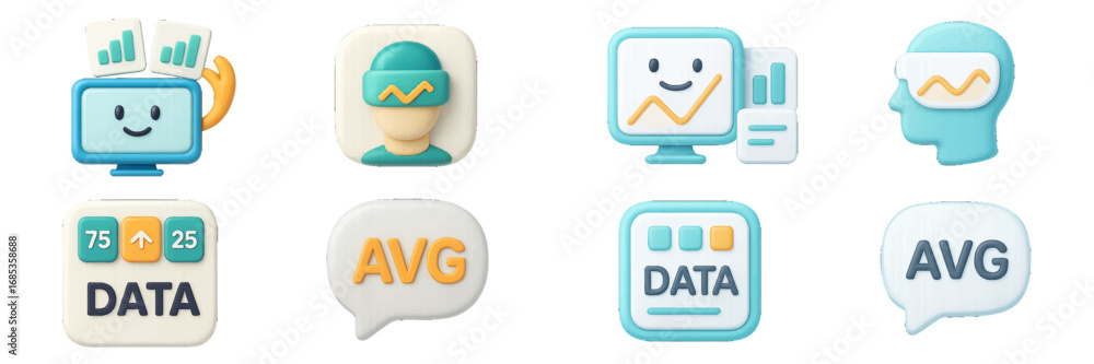 Aufkleber data analysis icons for statistics and calculations. modern 3d icon set