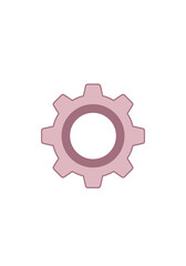 Obraz premium Simple illustration of a pink cogwheel with six teeth and a central opening against a white background representing mechanical engineering and industrial design concepts