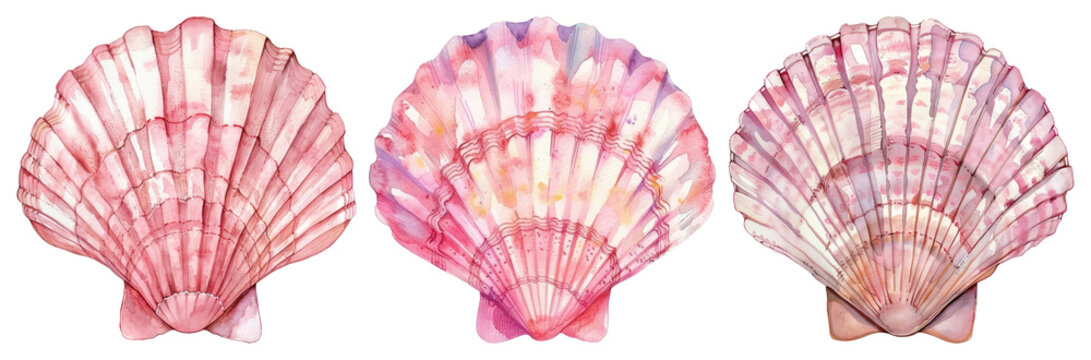 Watercolor pink seashells illustration