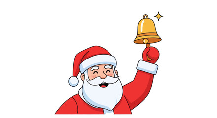 Cartoon Santa Claus Ringing Golden Christmas Bell.