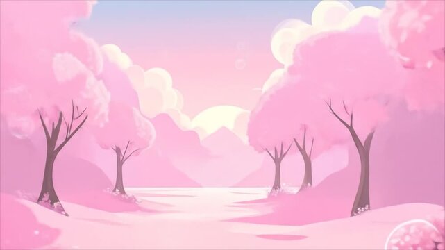 Pink dreamy forest scene