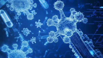 Virus cells and test tubes floating in a digital space - Powered by Adobe