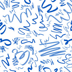 Ink drawn vector seamless repeat pattern in expressive freeform style. Geometric , simple, 