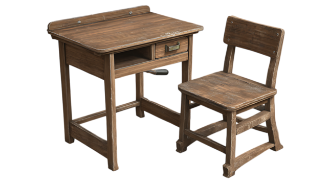 Antique Wooden Childs Desk and Chair Set - Powered by Adobe