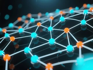 Interconnected Network Nodes with Colorful Points on a Dark Background