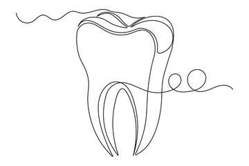 Minimal style continuous one line drawing of teeth isolated outline clean art
