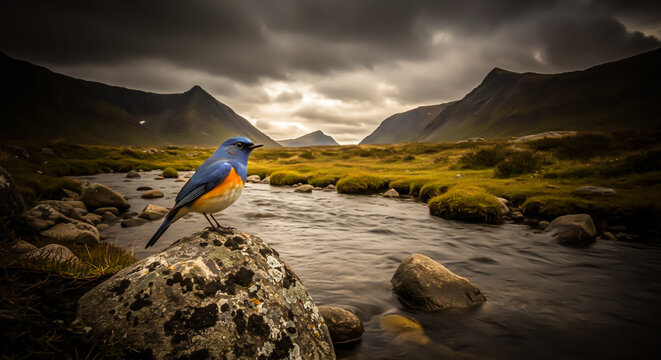 Blue Bird by Mountain Stream