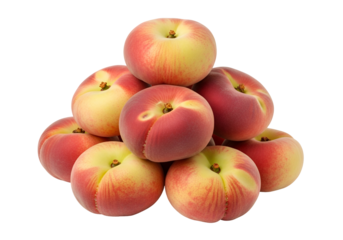 A cluster of fresh, vibrant peaches stacked in a pyramid shape against a stark black background.