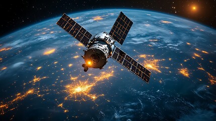 Obraz premium Satellite orbiting earth space technology communication view