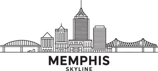 Memphis Skyline Vector Illustration with Cityscape Outline and Bridge Design Element